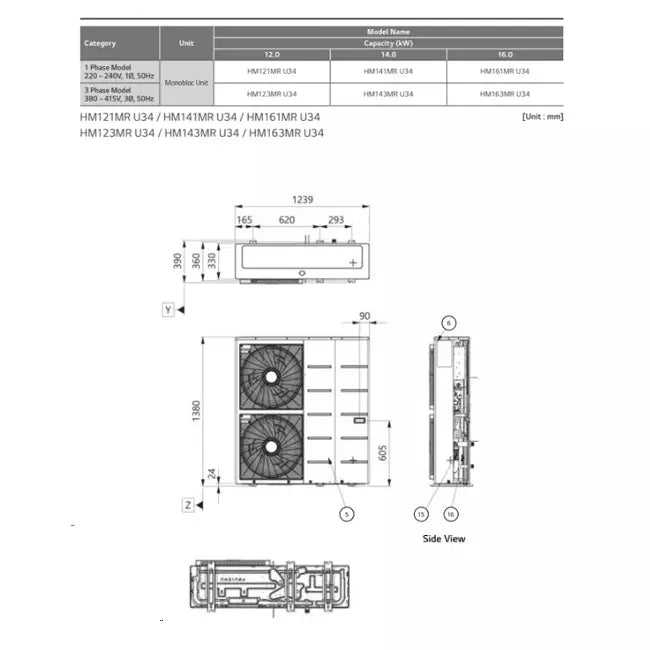 LG Therma-V Monobloc S warmtepomp 380V R32 14,0 kW