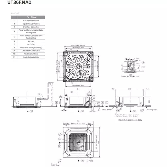 LG Cassette airco met afdekplaat UT36F-S R32 9,5 kW set