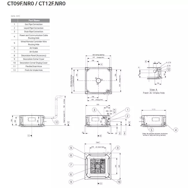 LG Cassette airco met afdekplaat CT09F-S R32 2,5 kW set